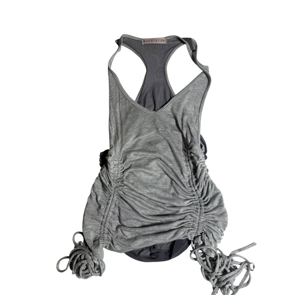 Woodleigh Grey Ruched Drawstring Racerback Tank Top Mesh Back Small - Picture 3 of 6